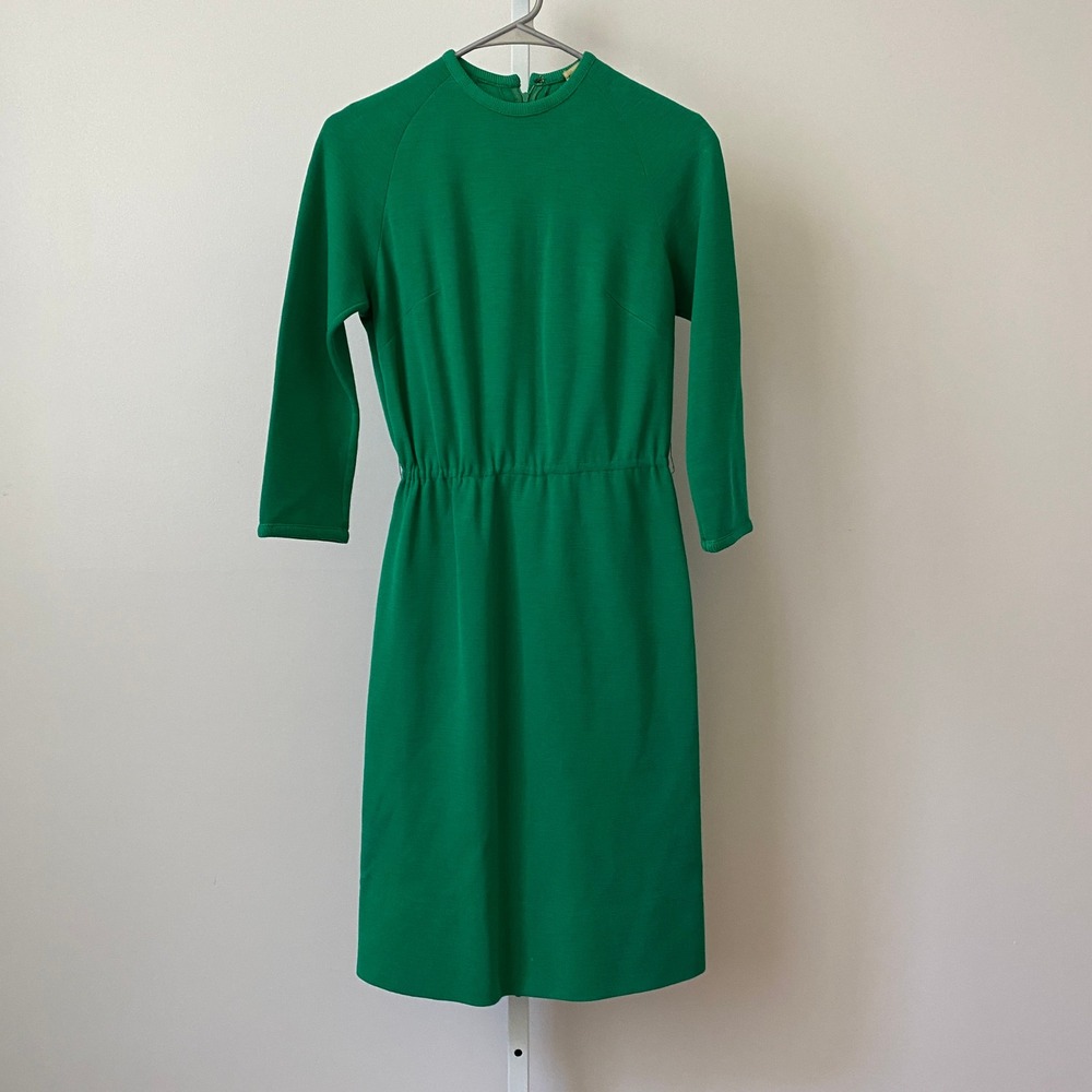 VTG Butte Knit 100% Pure Wool Academia Office Siren Green Sheath Dress Green
